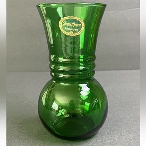 Vintage Anchor Hocking Forest Green Glass Vase rare original label